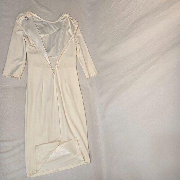 VFMAGE Ivory Pleated Asymmetrical Bow Sheath Cocktail Dress Size M LIKE NEW! - Picture 8 of 16